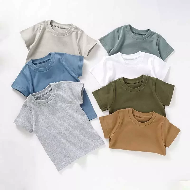 T-shirt à manches courtes pour bébé, tricot 100% coton biologique, uni