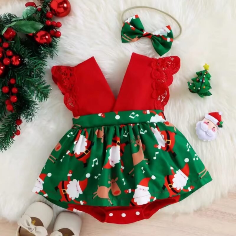 Barboteuse robe verte père Noel